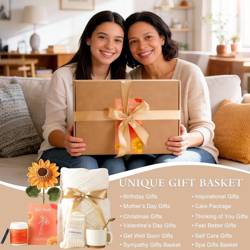 oolevassy Sunflower Gifts for Women, Care Package for Women, Birthday Box for Woman, Hug in A Box, Get Well Basket, Birthday Gift Set, Self Care Gift Basket for Mom Her Friend Sister Wife Grandma - Image 3